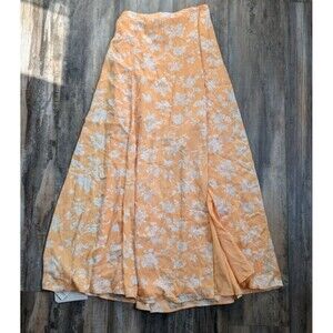 NWT NEW Abercrombie Skirt XS Faux Wrap Midi High Slit Orange Floral Flowy Boho